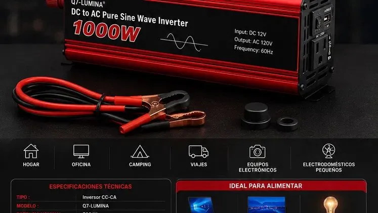 INVERSOR DC-AC 12V a 120V - POTENCIA NOMINAL 500W - POTENCIA PICO 1000W…